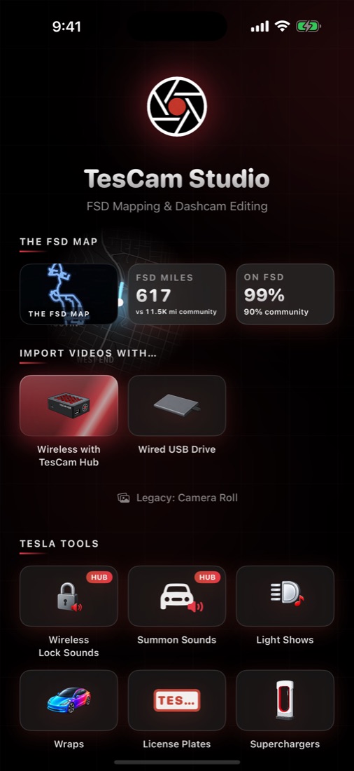 Tesla Tools grid on the home screen