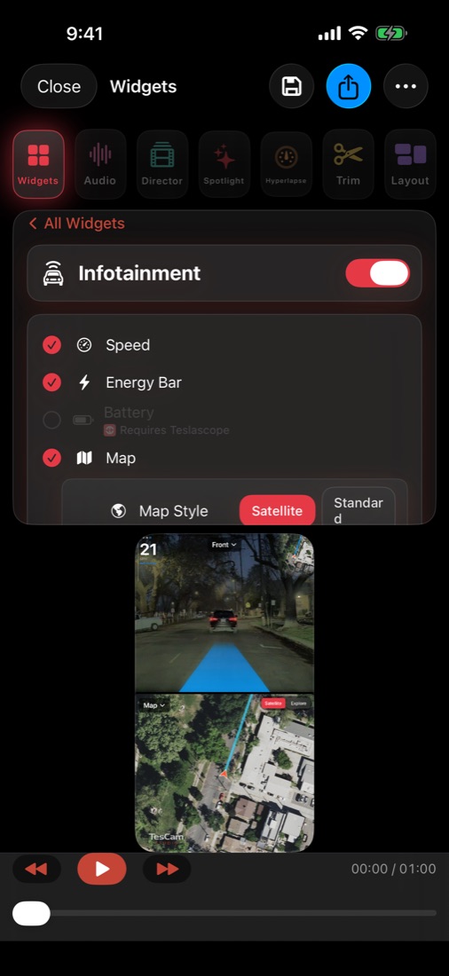 The Infotainment widget in the editor